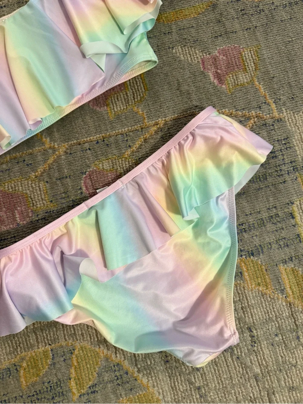 Girls' Pastel Ombré Rainbow Ruffle Two-Piece Swimsuit